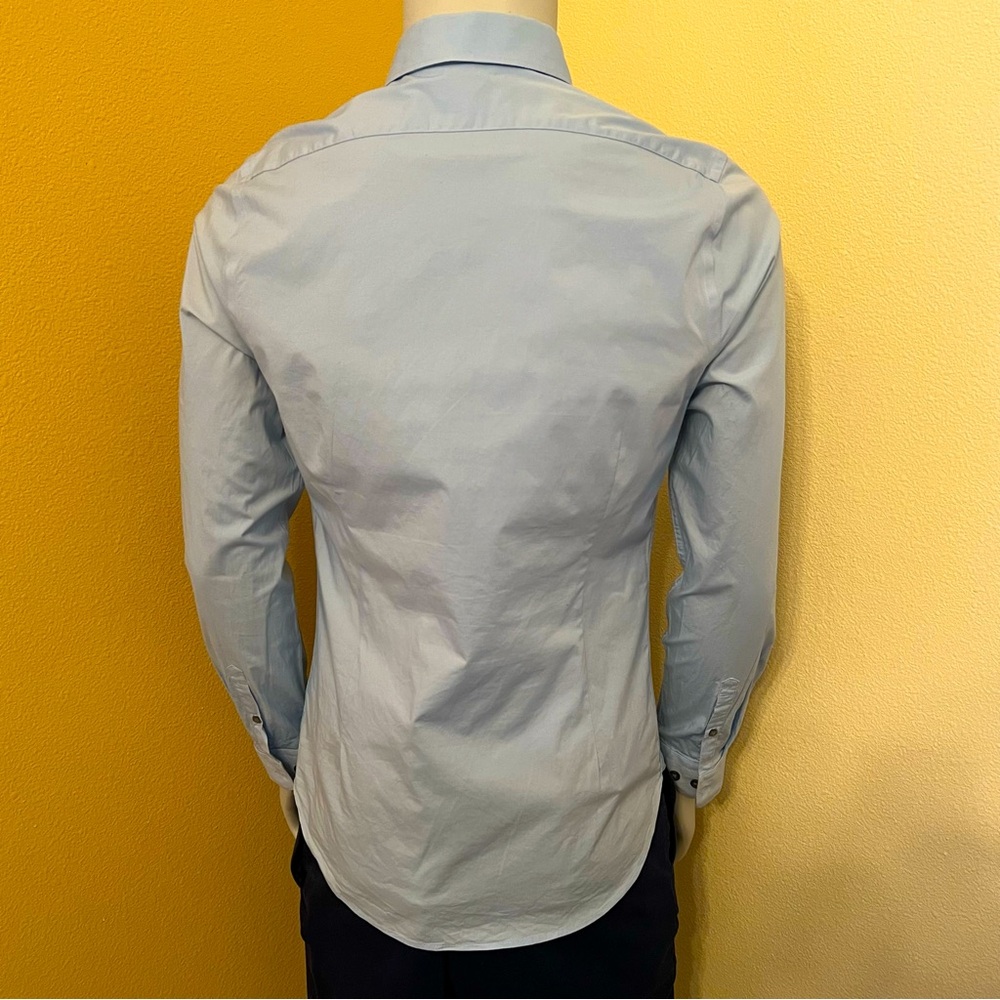 Express Mens 1mx Extra Slim Solid Light Blue Long… - image 4